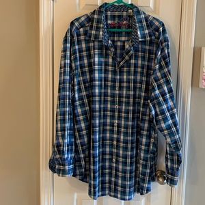 Robert Graham Plaid Shirt with Contrast Collar and Flip Cuffs 3XL